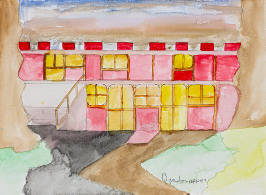 Barrington / Red & yellow building with trees either side